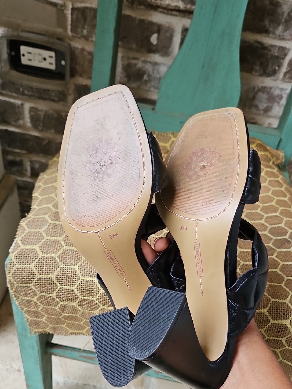 Vince Camuto Renneya Quilted Leather Black Block Heels - Picture 5 of 5